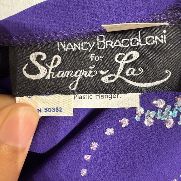 Shangri La Purple Embroidered One Shoulder Vintage Midi Dress Sz M - Picture 5 of 13